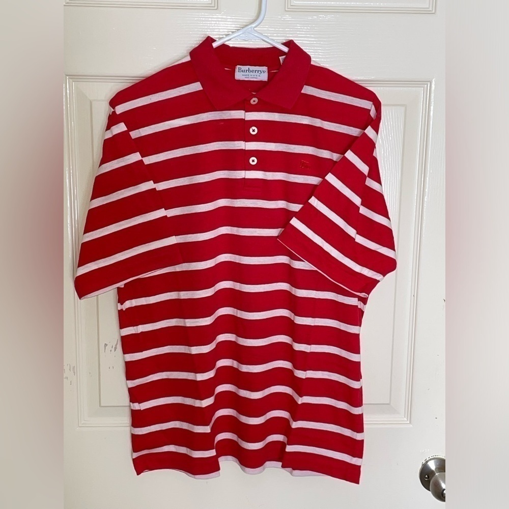 Vintage Burberrys Polo Shirt Golf 90s Striped Pattern Retro Men Size Large USA - Picture 10 of 10